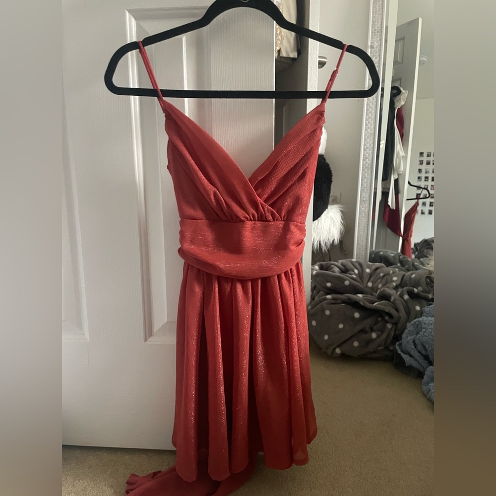 Lucy in the Sky Eliza Chiffon A-Line Dress in Rust